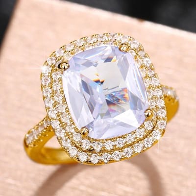 Huitan Prachtige Zirkonia Damesringen Roze/Wit/Geel CZ Temperament Elegante Dames Sieraden voor Bruiloft Verjaardag Feest 10 white