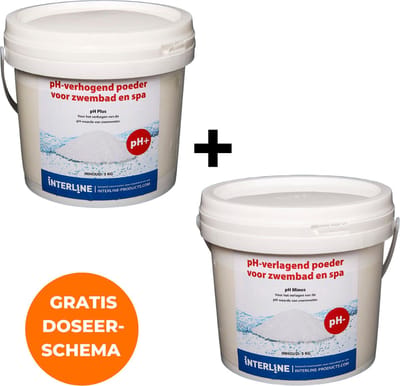 Interline pH plus 3kg & pH min 3kg - Inclusief doseerschema - pH plus & pH min voor zwembad - Verhogen en verlagen pH waarde - pH plus en pH min voor kleine, middelgrote en grote zwembaden