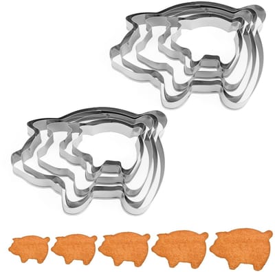 Dailygoods- Koekjesvormpjes 10 Stuks - Varkens - Roestvrij Stalen Bakvormen - 5 Maten - Praktische Bakbenodigdheden - Ideaal voor Koekjes - Koekjesstempels