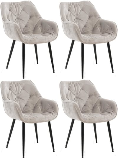 CLP Tanna Set van 4 eetkamerstoelen - Met armleuning - Velvet - Fluweel/grijs