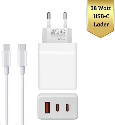 38W Snellader Oplader met 100W USB C naar USB C Kabel 1M – GaN - Snellader Geschikt Voor Alle Toestellen