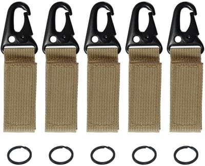 Dailygoods - Set van 5 riemclips, sleutelhangers, karabijnhaken, sleutelhouders met gespen voor outdoorsport, rugzakken, camping, caravans (kaki)