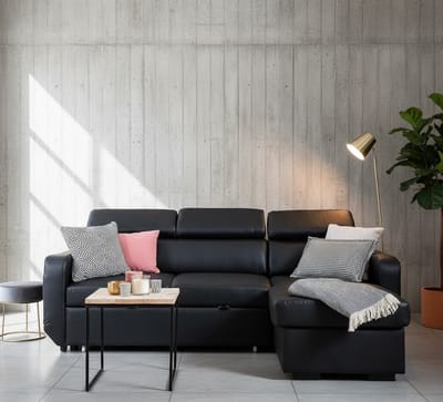 Moderne Zwarte Hoekbank & Slaapbank “LUXURY LOUNGE” 3-4 Persoons met Opbergbox, Verstelbare Hoofdsteunen en Comfortabel PU-leren Zitvlak – House&Garden