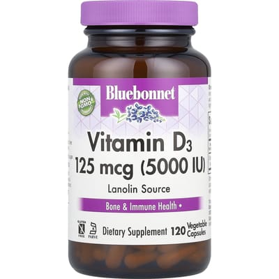 Bluebonnet Nutrition, vitamine D3, 125 mcg (5.000 IE), 120 vegetarische capsules