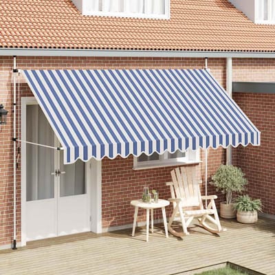 vidaXL - Luifel - handmatig - uittrekbaar - 400 - cm - blauw - en - witte - strepen