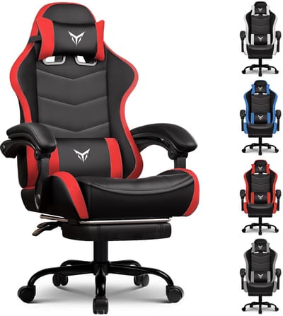 GTPLAYER - Gaming Stoel - Met Voetensteun en Verstelbare Hoofd- en Lendensteun - Rood