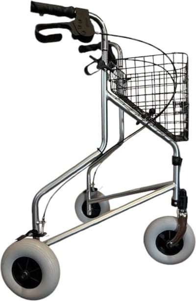 Premis Delta Driewiel Rollator met Mand – Lichtgewicht 6,45 kg – Opvouwbare 3 Wiel Rollator – Wendbare Rollator voor Binnen en Buiten – Verstelbaar 84-102 cm – Inclusief Boodschappenmand - Zilver