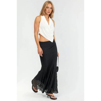 Hoge Taille Kanten Maxi Rok met Split
