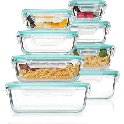 JORDAN&JUDY Rechthoekige borosilicaatglas vershouddozen 8-delige set, afneembaar, 150 ml x 1 + 200 ml x 1 + 320 ml x 1 + 370 ml x 1 + 520 ml x 1 + 640