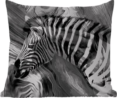 Buitenkussen Weerbestendig - Schilderij - Olieverf - Zebra - Dieren - Zwart - Wit - 50x50 cm