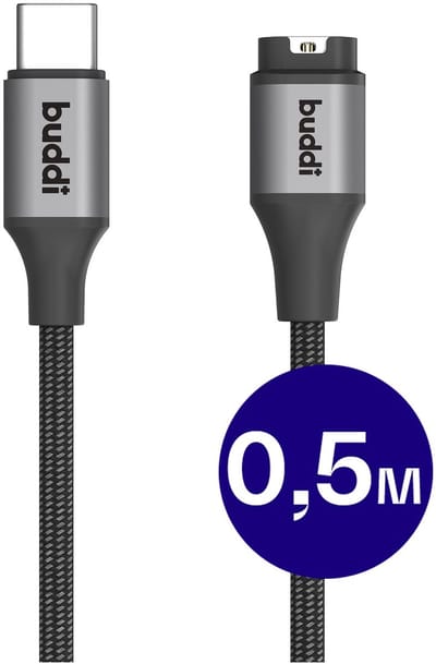 Buddi Flex - Garmin Watch Kabel - USB-C - 0.5m - Korte kabel - 5W - Gevlochten Nylon - Universeel voor Garmin Watch - Zwart