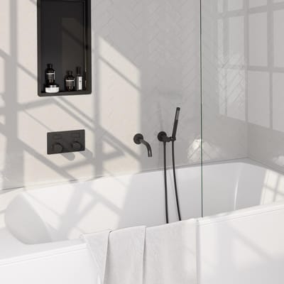 Brauer Black Carving Thermostatische Inbouw Badkraan Drukknoppen - Uitloop - Staaf - Doucheslang - Wandaansluitbocht - Handdouche - Mat Zwart