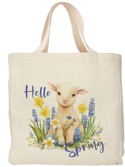 Shopper - Totebag - Boodschappentas | Hello Spring - Lam | Duurzaam - Linnenlook - 48x38cm