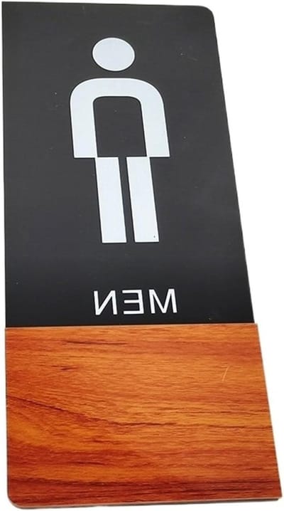 Wc Bord - Deur Sticker - Aanwijzen Toilet - Acryl Houtnerf - 10x24cm - Man Optie
