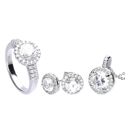 Diamonfire - Zilveren set Maat 16.5 - Ring, Collier, Oorbellen - Entourage