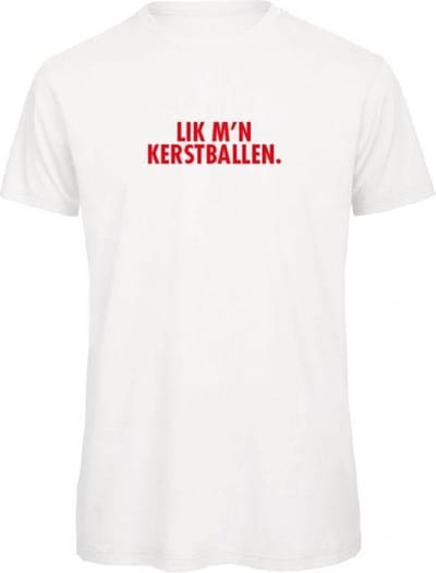 Foute kersttrui t-shirt wit M - Lik m'n kerstballen - rood - soBAD. | Kerst t-shirt soBAD. | kerst shirts volwassenen | kerst t-shirts volwassenen | Kerst outfit | Foute kerst t-shirts