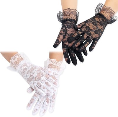 Korte Zwarte Kanten Handschoenen voor Vrouwen, Vintage Opera Handschoenen, Elegante Accessoires voor Bruiloften en Feestjes
