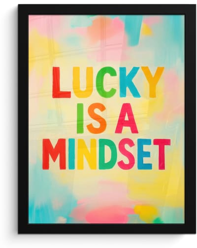 Poster in lijst - Fotolijst 30x40 cm - Posters - Quote - Lucky - Regenboogkleuren - Posterlijst zwart - Decoratie - Wanddecoratie woonkamer - Muurdecoratie slaapkamer