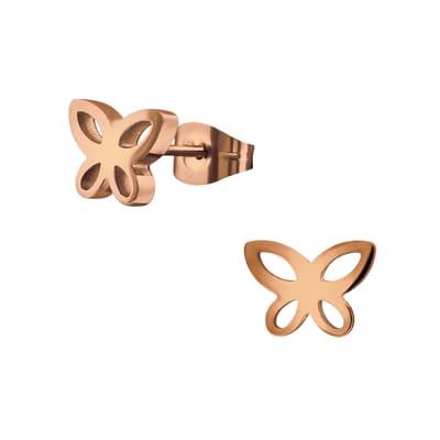 Aramat Jewels | Oorbellen | Vlinder oorstekers rosegoud – 7x9mm open design | | | |9mm | Staal | Kinderen, Volwassenen | Verkleurd niet