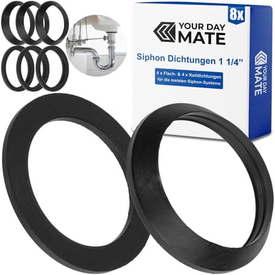 Afdichtingsset Sifon - Reparatieset Rubber - Lekkage Verhelpen - 8-delige Set - 1 1/4 Inch - Zwart