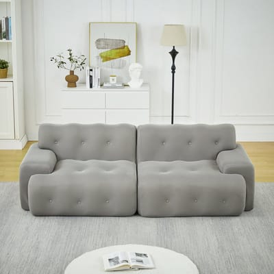 MODFU Tweezitsbank - Brede Armleuningen En Knoopstiksel - Modern - Woonkamer - Stof - Grijs - 224 X 104 X 66 Cm