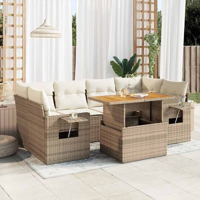 vidaXL - 7-delige - Loungeset - met - kussens - poly - rattan - beige