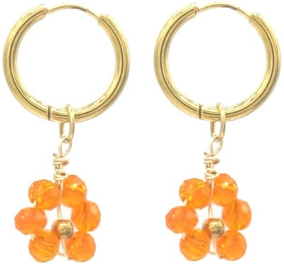 Oorbellen - oorringen - bedels - RVS - goudkleurig - oranje - bloemetjes - hip - trendy - tijdloos - chique - feest - verjaardag - cadeau - geschenk - vrouwen - dames
