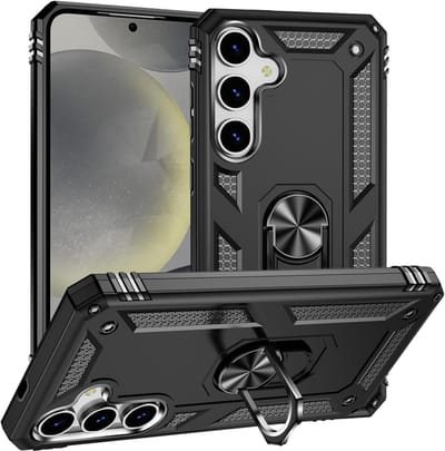 Casemania Hoesje Geschikt voor Samsung Galaxy S25 - Zwart - Anti-Shock Hybrid Armor Back Cover - Hoes met Kickstand Ring