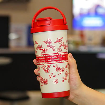 Nieuwe Koffiekop met Hoge Uitstraling Lelietje-van-dalen Roestvrijstalen Thermosbeker Dubbelwandig met Handvat Draagbare Dames Waterbeker 500ml