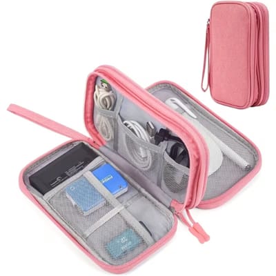 Kabel organizer tas voor kabels, opladers, powerbanks - ideaal voor onderweg - vakantie - roze - 11 cm x 19 cm