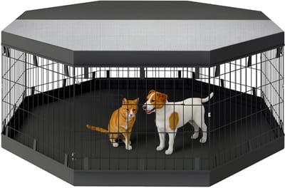 PawHut Huisdierenspeelpen - Staal - 159x159x61Hcm - Zwart