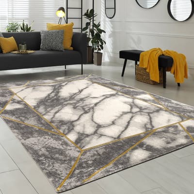 Paco Home Laagpolige Vloerkleden Grijs Goud Zacht Woonkamer Marmer-Look Versch. Designs 80x150 cm