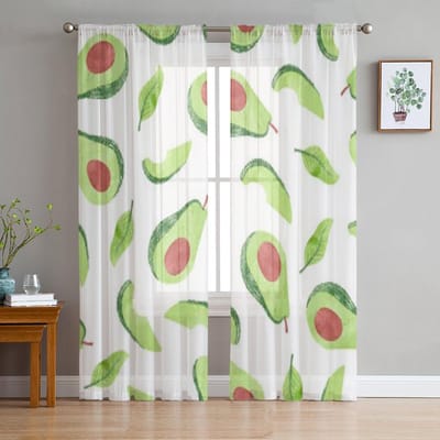Avocado Fruit Tule Transparante Raamgordijnen Voor Woonkamer De Slaapkamer Moderne Chiffon Voile Organza Gordijnen Decoratie Drapes 135W x 114H(cm) white