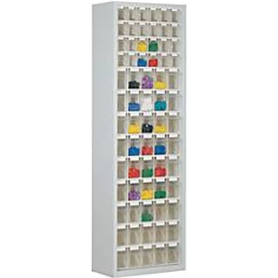 Opbergkast, inhoud 333 l, 69 uitneembare vouwbakken met verzonken greep, B 665 x D 250 x H 2000 mm, lichtgrijs/transparant