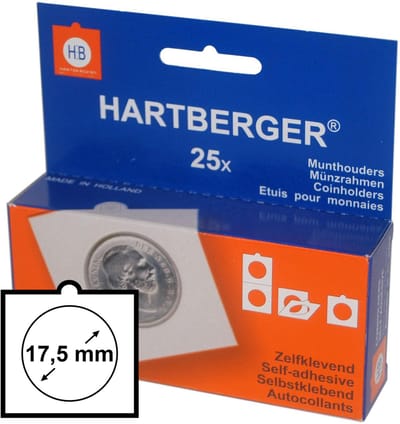 Hartberger Munthouders zelfklevend 17,5 mm (25x) - Made in Holland - helder wit karton - munten - medaille - coins - verzamelen