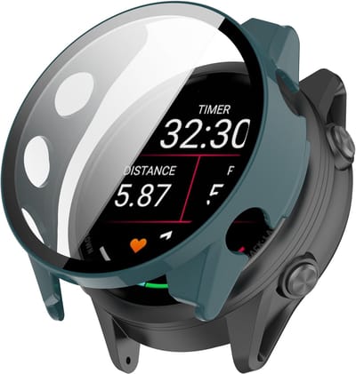 Stravo Hard case hoesje met screen protector glas - geschikt voor Garmin Forerunner 970 - Full Cover Hard Case / Beschermend Hoesje - Groen