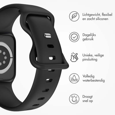 Siliconen⁺ bandje - Geschikt voor Apple Watch 1, 12, 2, 3, 4, 5, 6, 7, 8, 9, 10, 11, SE, Ultra (2 / 3) - 44/45/46/49 mm - Zwart
