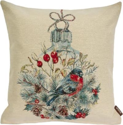 Kussenhoes Christmas Robin – luxe gobelinstof – roodborstje – goud glitterdraad – 45 x 45 cm