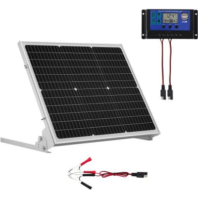 VEVOR 12v Monokristallijn Zonnepaneelset 50w, Acculader Met GeüPgradede Mppt-Controller en Verstelbare Montagebeugel, Ip65 Waterdicht voor Auto, Boot, Camper, Aanhanger en Huisdak