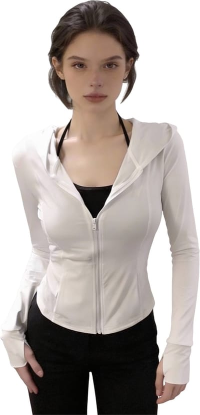 Slim Fit Dames Vest - Dunne Stof - Rits - Capuchon - Wit - Trui