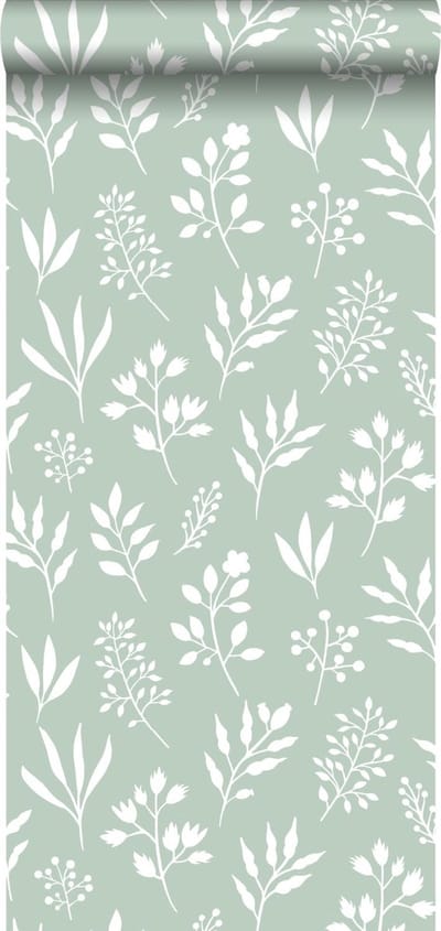 ESTAhome behang bloemmotief in Scandinavische stijl mintgroen - 53 cm x 10.05 m - 139085