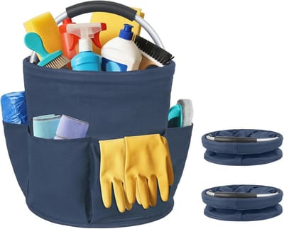 Opvouwbare Schoonmaakmiddelen Organizer - Universele Reinigingscaddy met Handvat en Vakken - Draagbare Gereedschapsmand (Blauw, 2 Stuks)