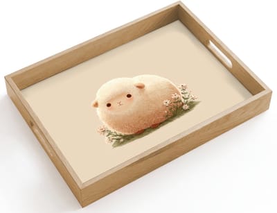 Dienblad hout 40x30 cm - Schootdienblad - Schaap - Beige - Bloemen - Borrelplank rechthoek - Plateau dienbladen