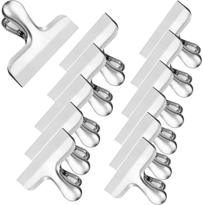 EXCITAT 12-pack - Sluitclips - Roestvrij staal - Metalen scharnierclips - Geschikt voor voedselverpakkingen - 76 mm - Te gebruiken met zakken, foto's
