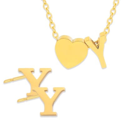 Initiaal Ketting & Oorbellen set met Letter Y Goudkleurig - Stainless Steel - Met letter & Hartje! - 2x Sieraden Cadeau - Pax Amare