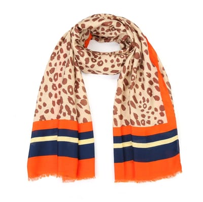 Michelle Fashion - Damessjaal - 180 x 90 cm - Colorfull luipaard - met donkerblauwe rand