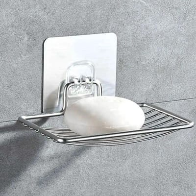 1 stuks Roestvrij Staal Zeeprek Zeepdoos Licht Luxe Plank Zonder Boren Zonder Spijkers Badkamer Enkele Laag Afvoer Wandmontage white