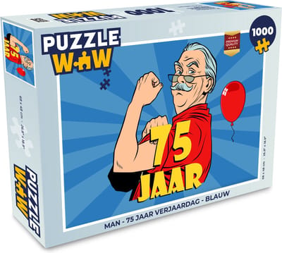 Puzzel Man - 75 Jaar verjaardag - Blauw - Legpuzzel - Puzzel 1000 stukjes volwassenen