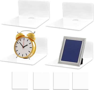 Set van 4 Zelfklevende Acryl Wandplanken zonder Boren, Ideaal voor Keuken, Badkamer en Woonkamer met Doorvoer voor Kabels