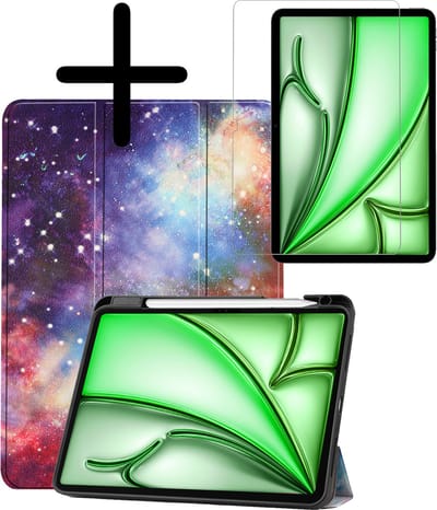 Hoesje Geschikt voor Apple iPad Air 6 (2024) - 11 inch - 6e Generatie - M2 - Met Screenprotector - Trifold Bookcase - Hard Cover Case - Met Uitsparing Geschikt voor Apple Pencil - Hardcover Book - Tablet Hoes - Galaxy